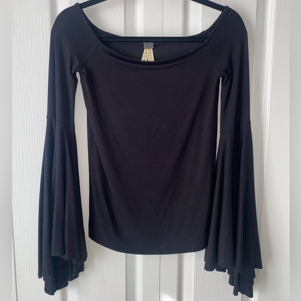 Free People - Black Off The Shoulder Long Sleeve Top